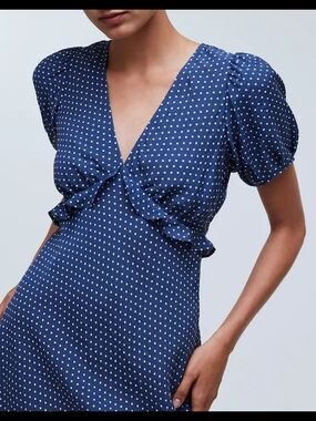 Madewell Navy Blue Polka Dot V-Neck Midi Dress